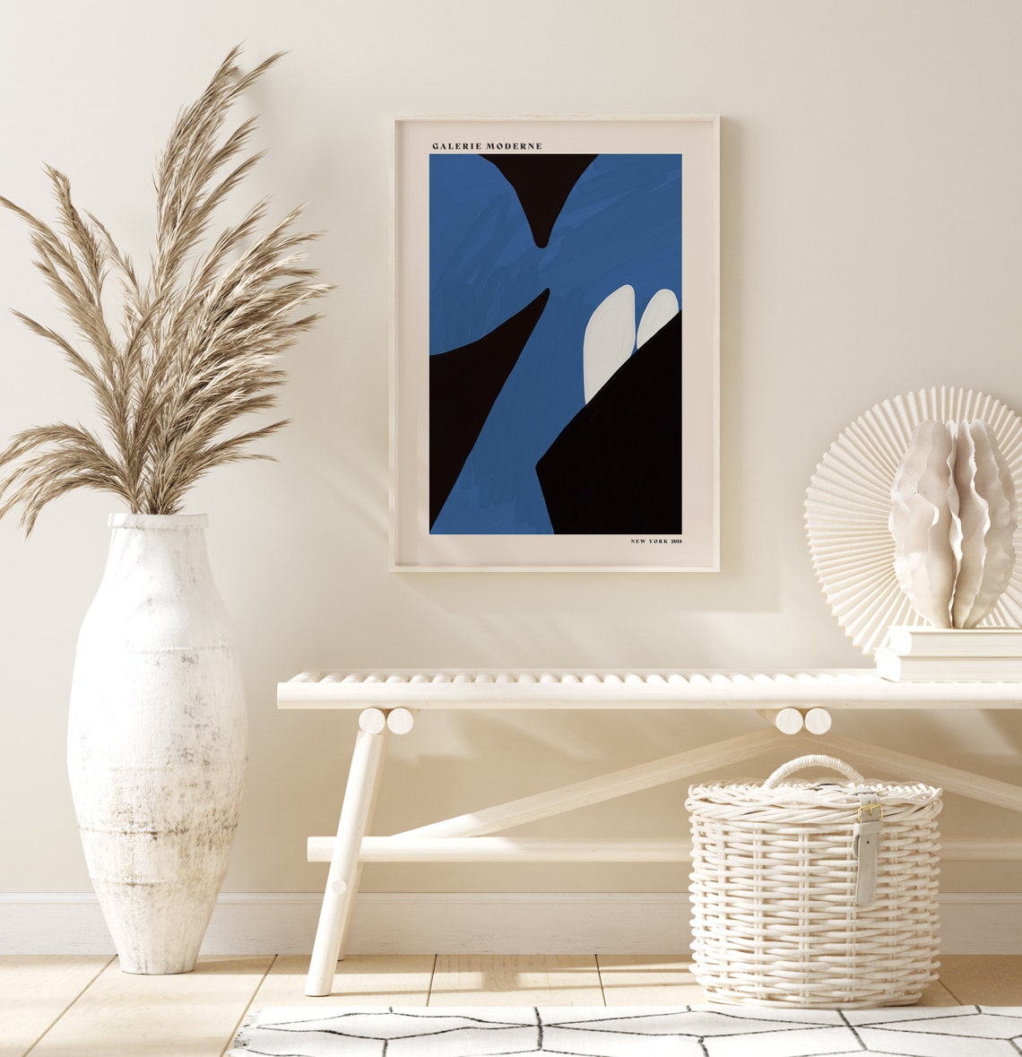 Galerie Moderne Blue Black White Abstract Organic Shapes Poster - Image 3