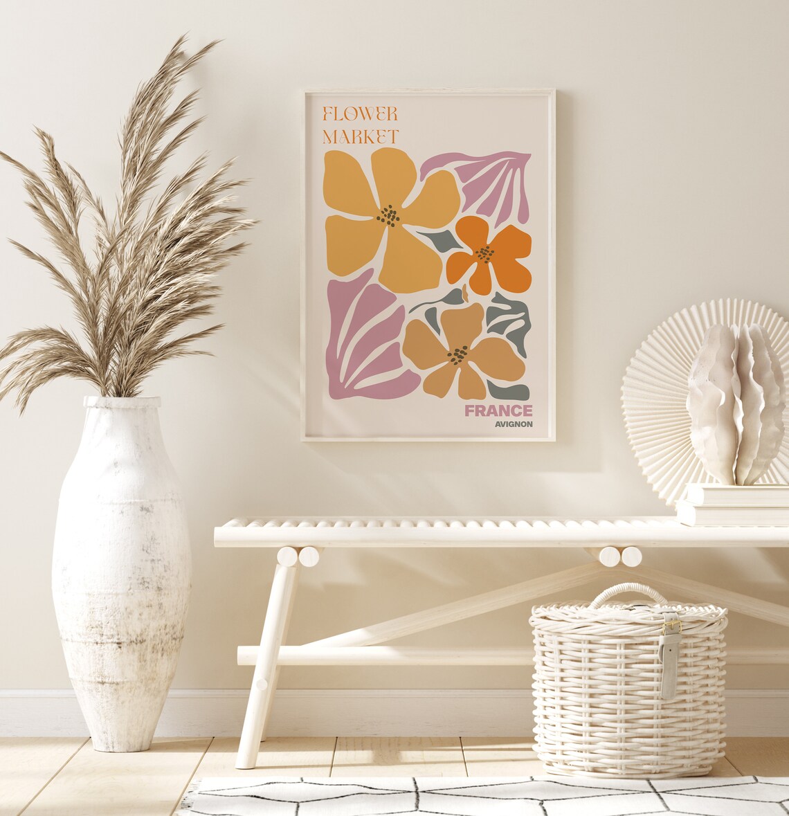 France Avignon Warm Mustard Blossom Flower Market Art Poster - Image 3