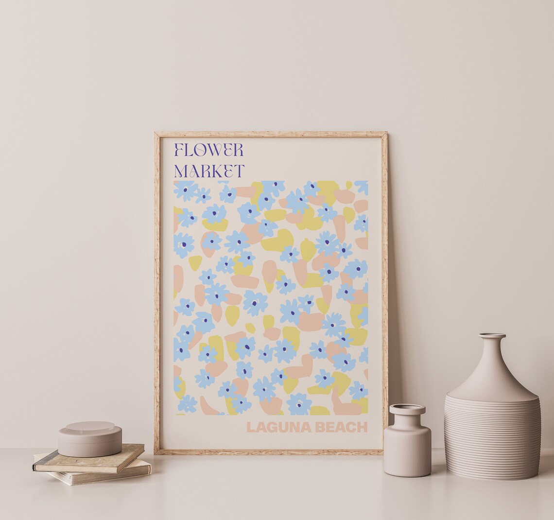 Flower Market Laguna Beach Blue Blossoms Pastel Ditsy Poster - Image 2