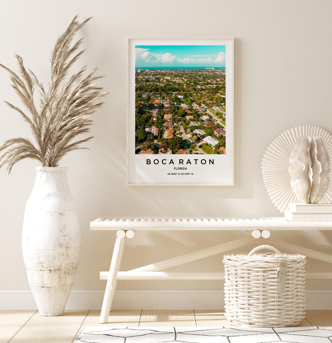 Boca Raton Florida Aerial Neighborhood Coastline Travel Poster - Image 3