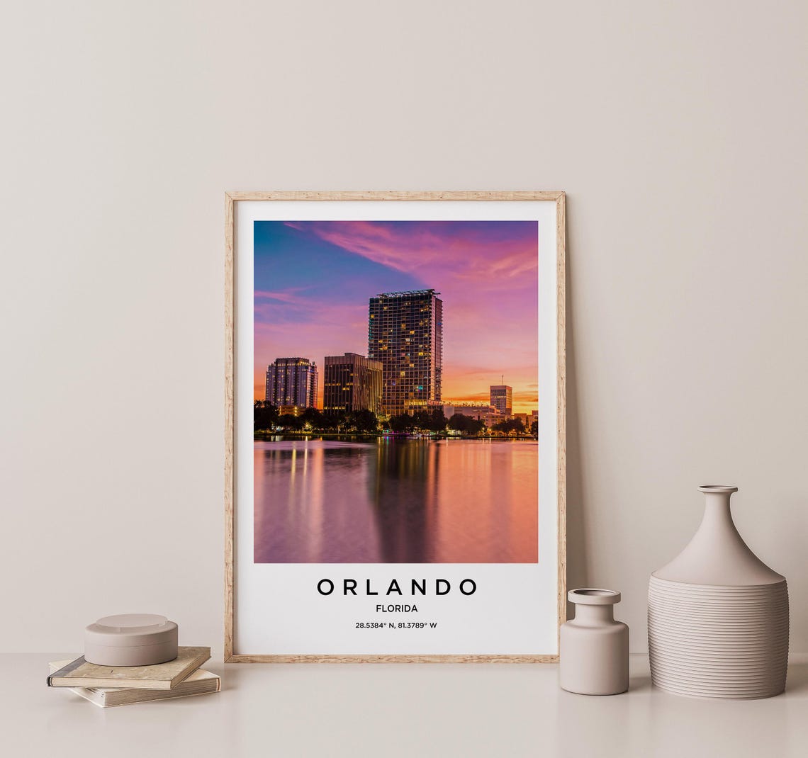 Orlando Florida Downtown Skyline Sunset Lake Reflection Poster - Image 2