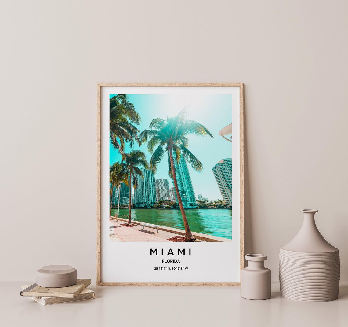 Miami Florida Waterfront Promenade Lined With Palm Trees Poster - Image 2