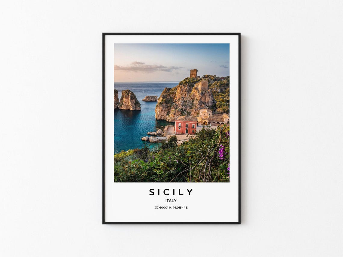 Sicily Italy Rocky Coast Ancient Watchtower Sea Stacks Poster