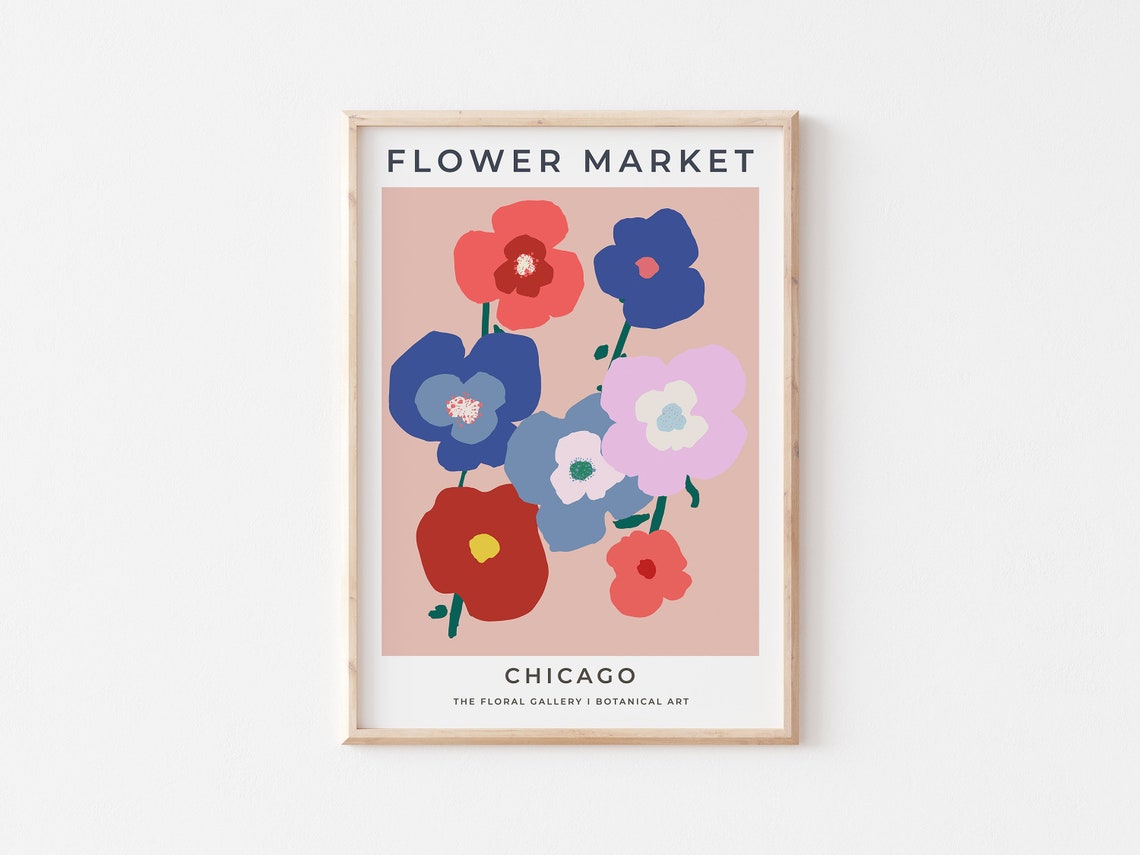 Flower Market Chicago Bold Poppy Flowers Peach Botanical Poster - Image 3