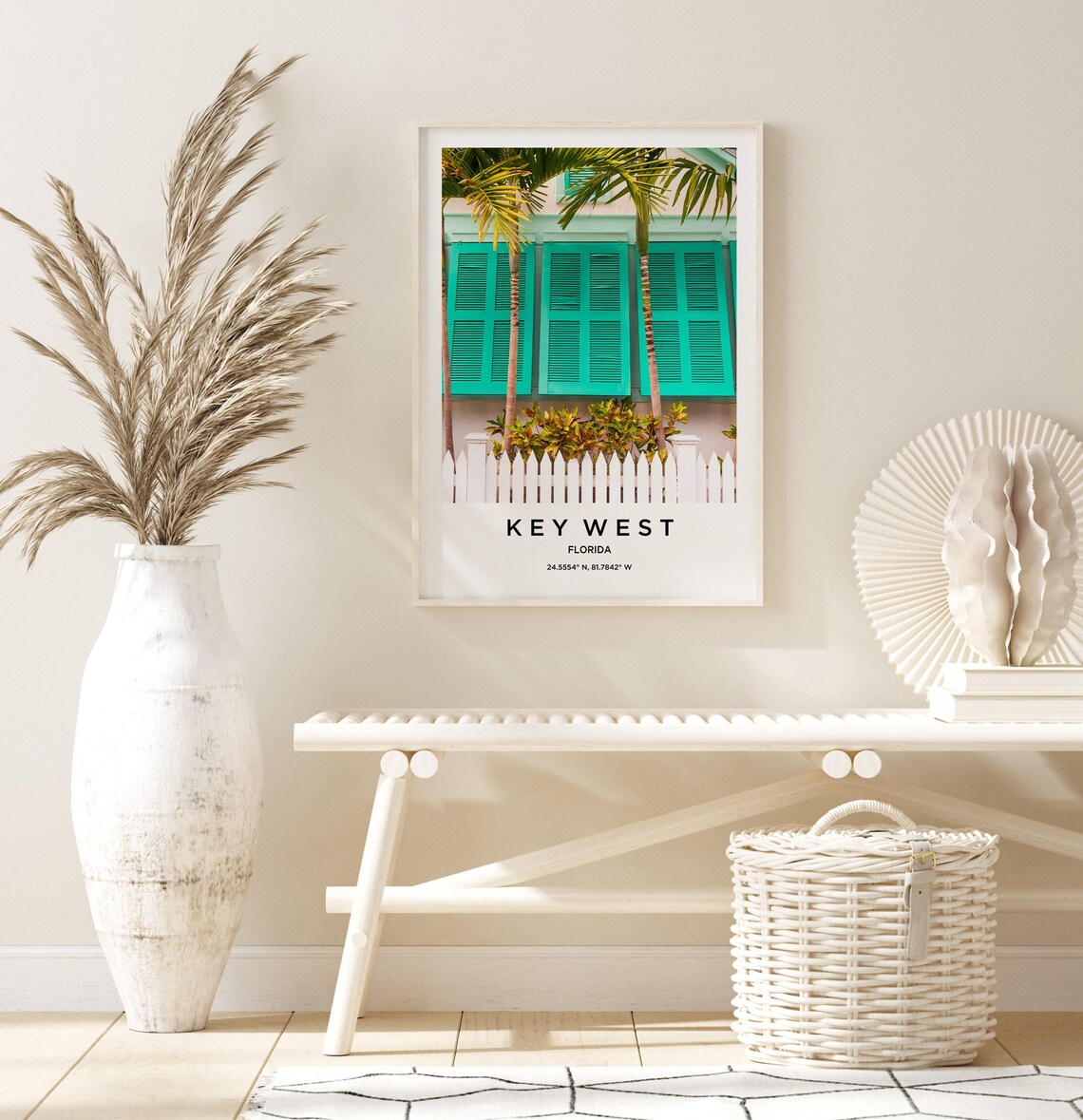 Key West Florida Teal Shutters Picket Fence Palms Travel Poster - Image 3