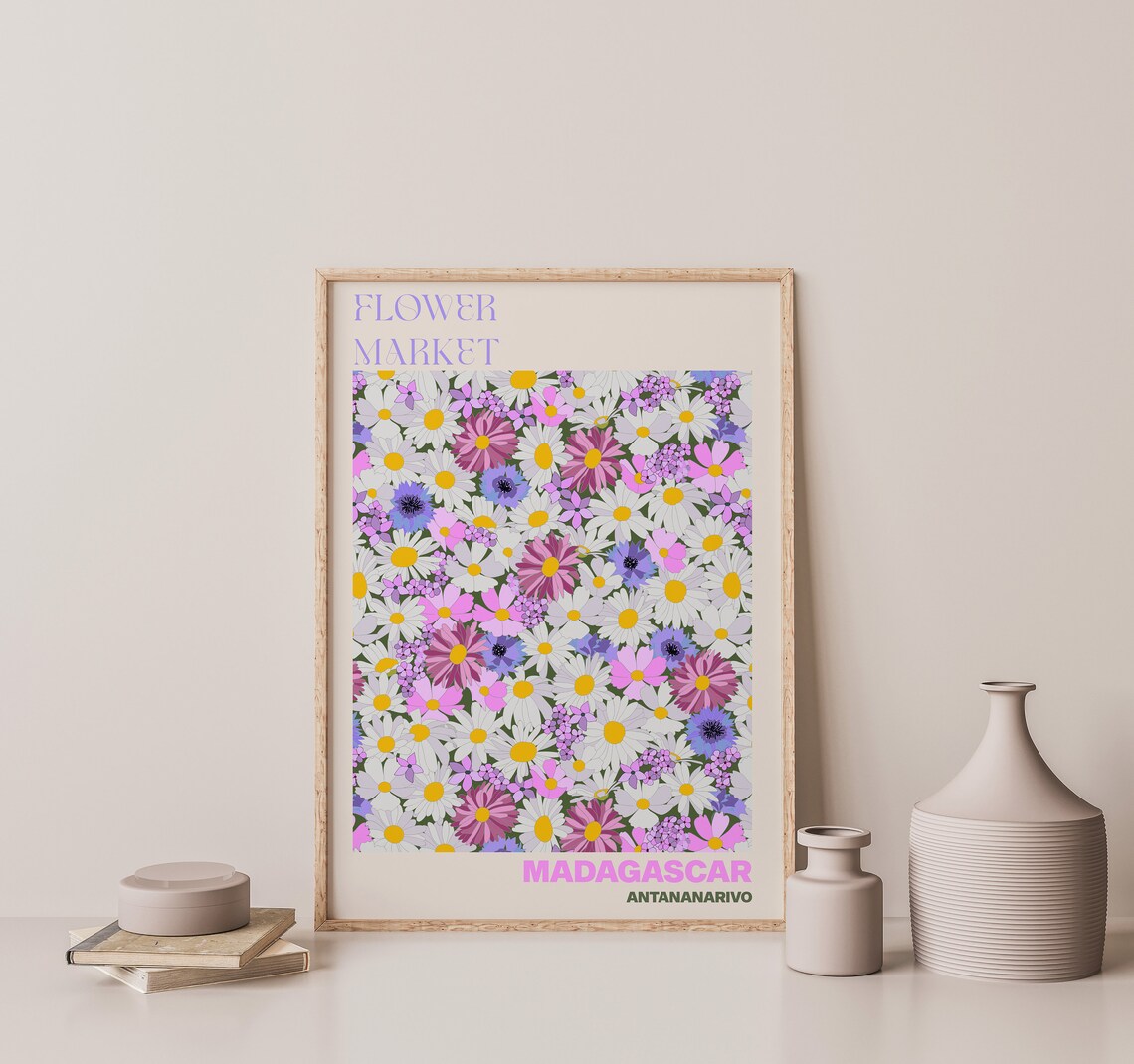 Madagascar Antananarivo Flower Market Pink Daisy Field Art Poster - Image 2