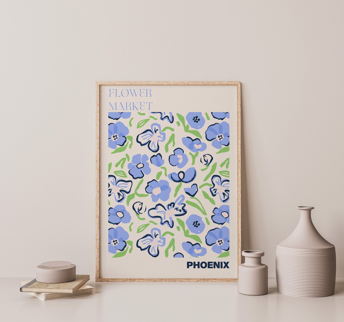 Phoenix Fresh Blue Bell Blossom Flower Market Botanical Poster - Image 3