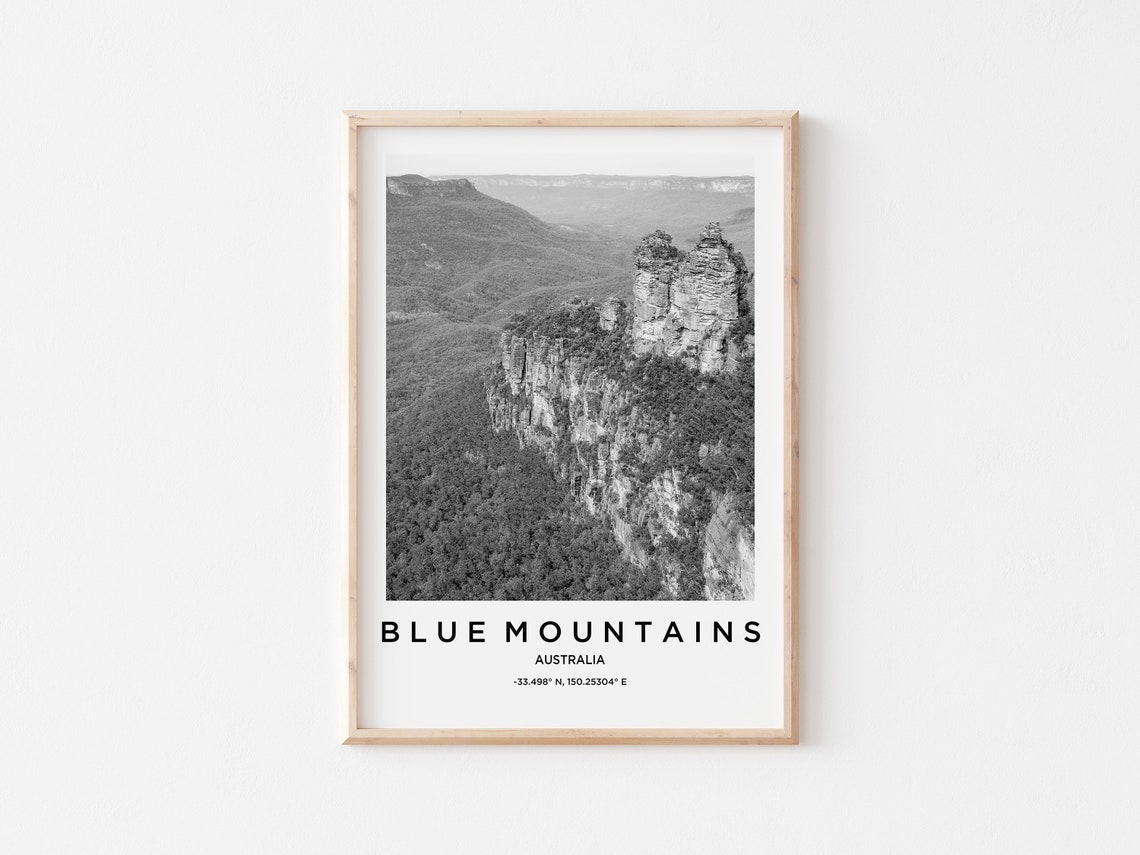 Blue Mountains Australia Black White Cliffs Landscape Poster - Image 3