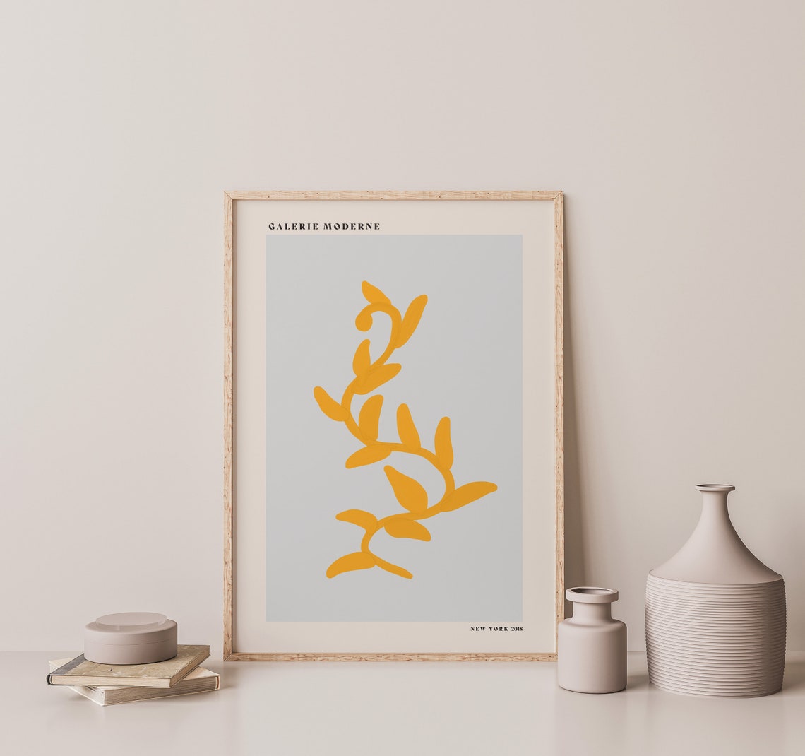 Galerie Moderne Yellow Botanical Sprig Minimalist Beige Poster - Image 2