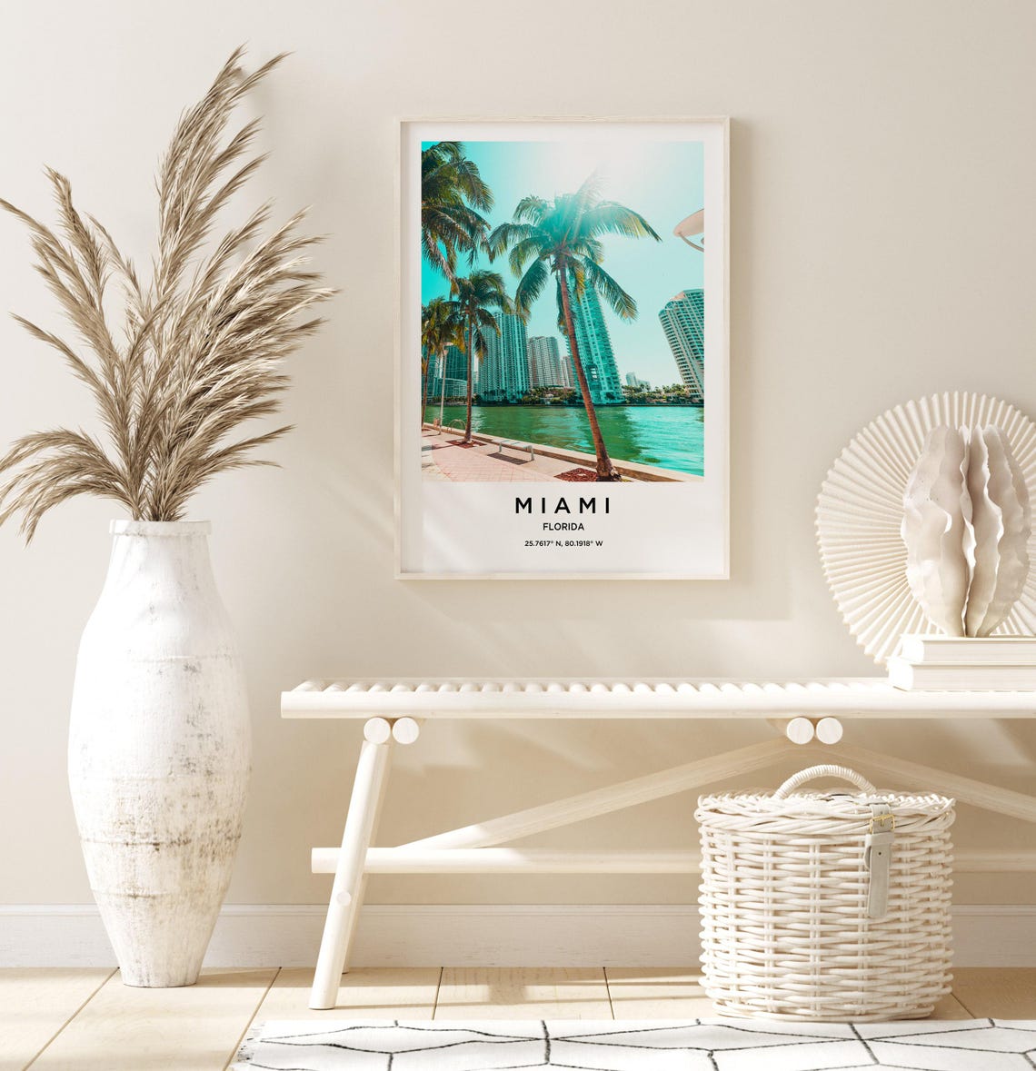 Miami Florida Waterfront Promenade Lined With Palm Trees Poster - Image 3
