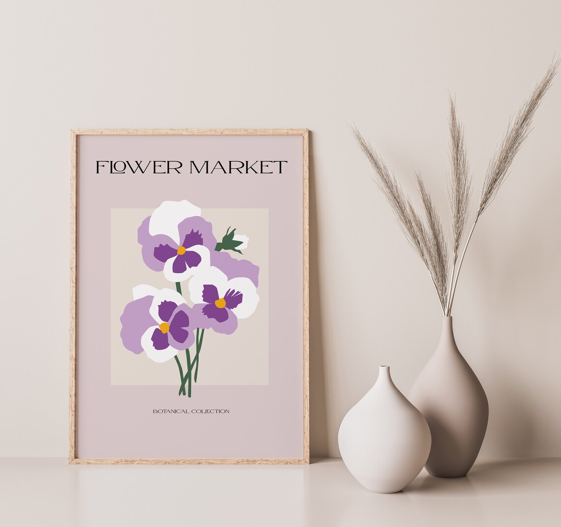 Flower Market Purple Pansies Botanical Collection Art Poster