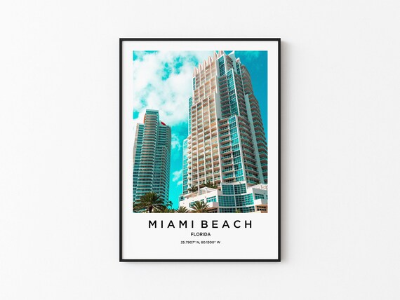 Miami Beach Florida Tall Beachfront Towers Under Teal Sky Poster