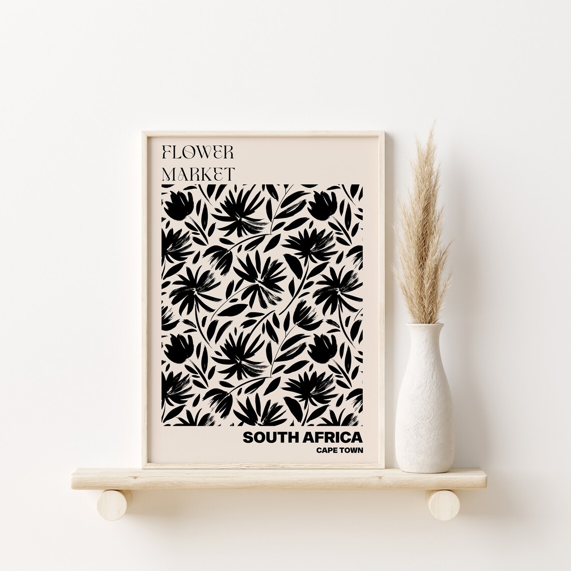 South Africa Cape Town Bold Monochrome Ink Flower Market Poster - Image 2