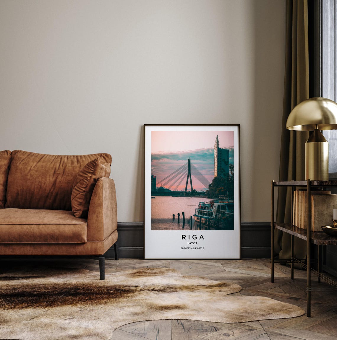 Riga Latvia Pink Sunset Vansu Bridge Daugava River Glow Poster - Image 3
