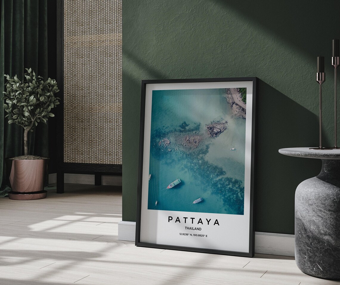 Pattaya Thailand Aerial Turquoise Bay Boats Minimalist Travel Poster - Image 2