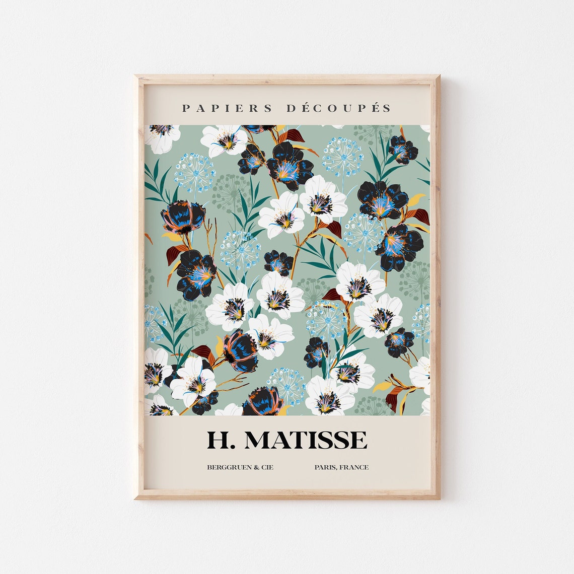 Henri Matisse Green Floral Papiers Decoupes Vintage Botanic Print