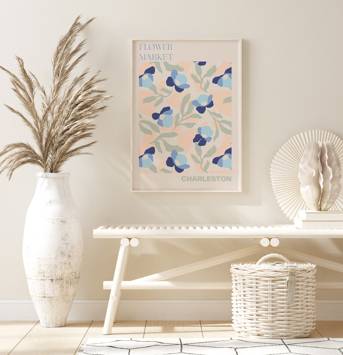 Charleston Flower Market Soft Blue Floral Vintage Style Poster - Image 3