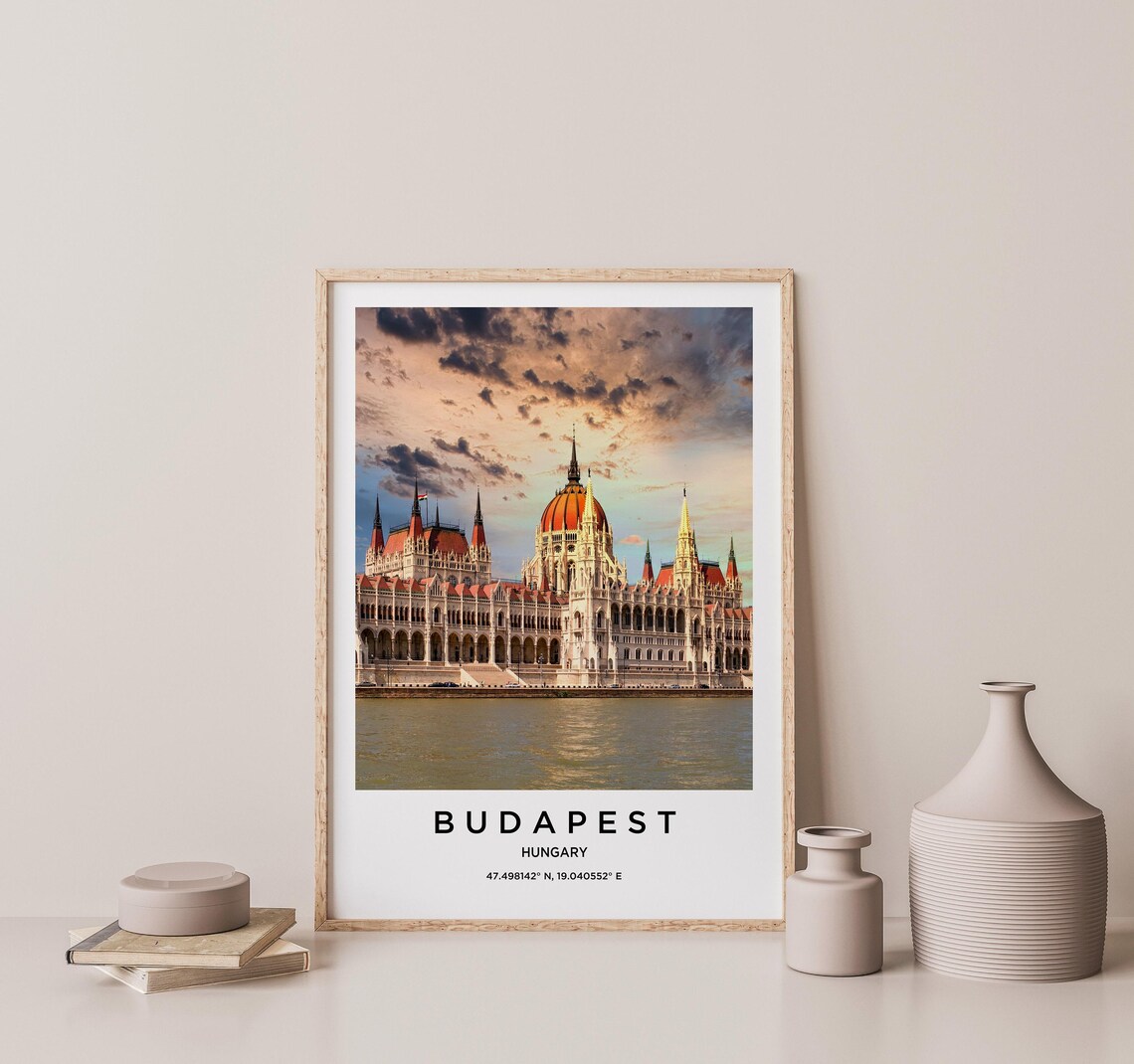 Budapest Hungary Parliament Building Danube Sunset Photography Poster - Image 2