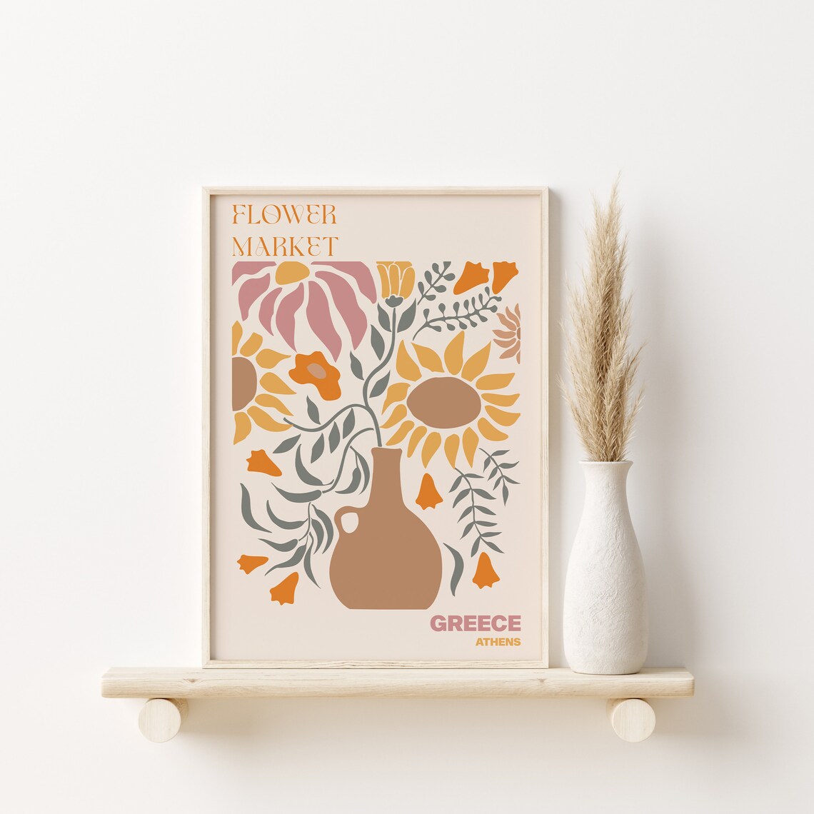 Athens Greece Flower Market Sunflower Clay Vase Still Life Art Print - Image 2