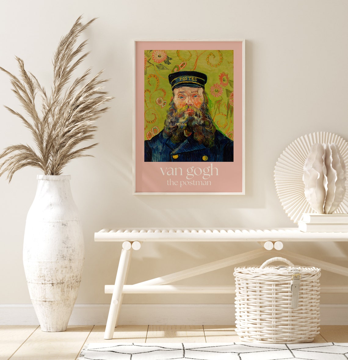 Van Gogh The Postman Portrait Floral Green Background Art Poster - Image 3
