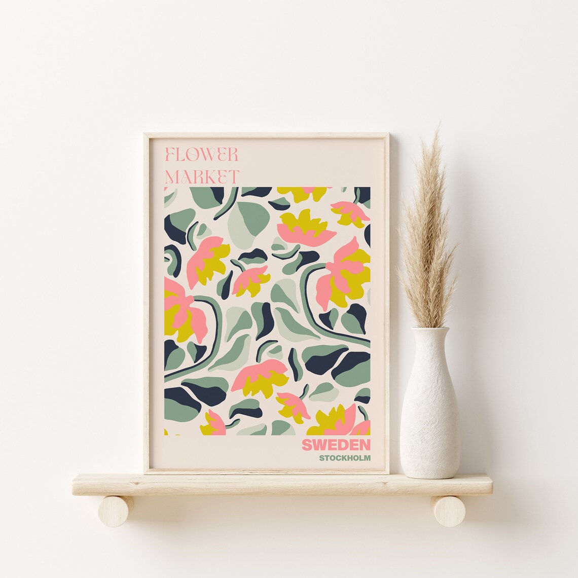 Sweden Flower Market Poster Stockholm Pink Yellow Bloom Artwork - Image 3