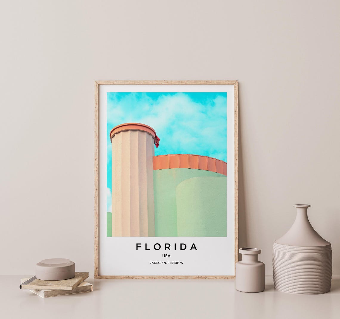 Florida Pastel Art Deco Tower Architecture Minimalist Travel Poster - Image 2