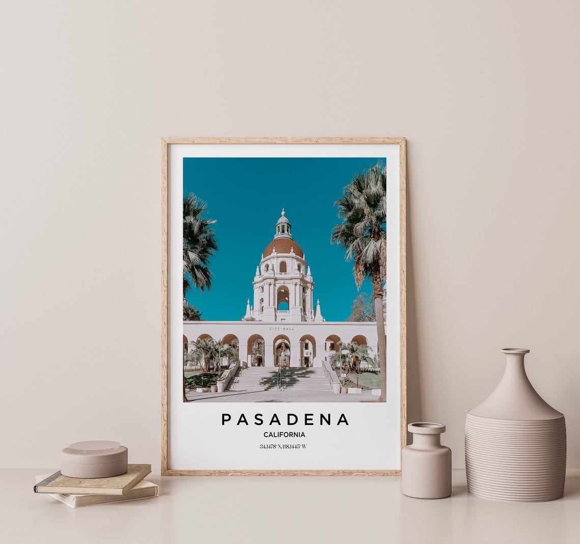 Pasadena California Historic City Hall Dome Palm Trees Travel Poster - Image 2