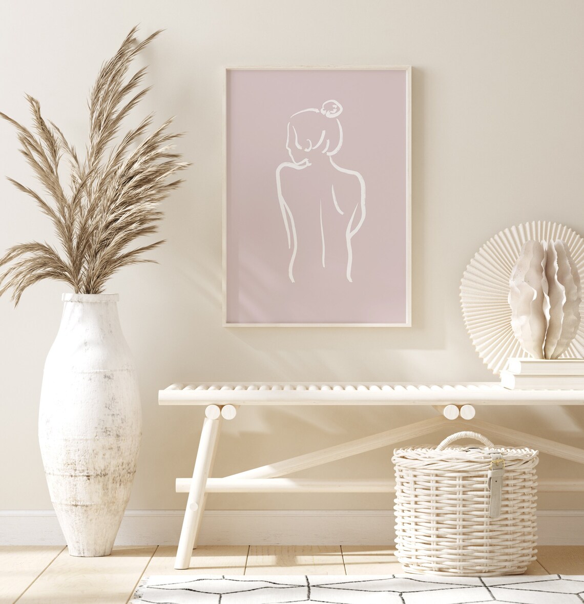 Woman Back Line Art White On Mauve Minimalist Poster For Bedroom Wall Decor - Image 2