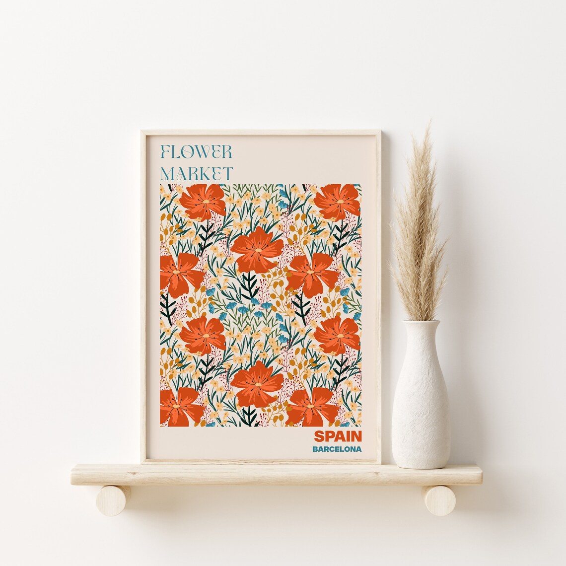 Spain Barcelona Vivid Orange Poppy Flower Market Botanical Poster - Image 2