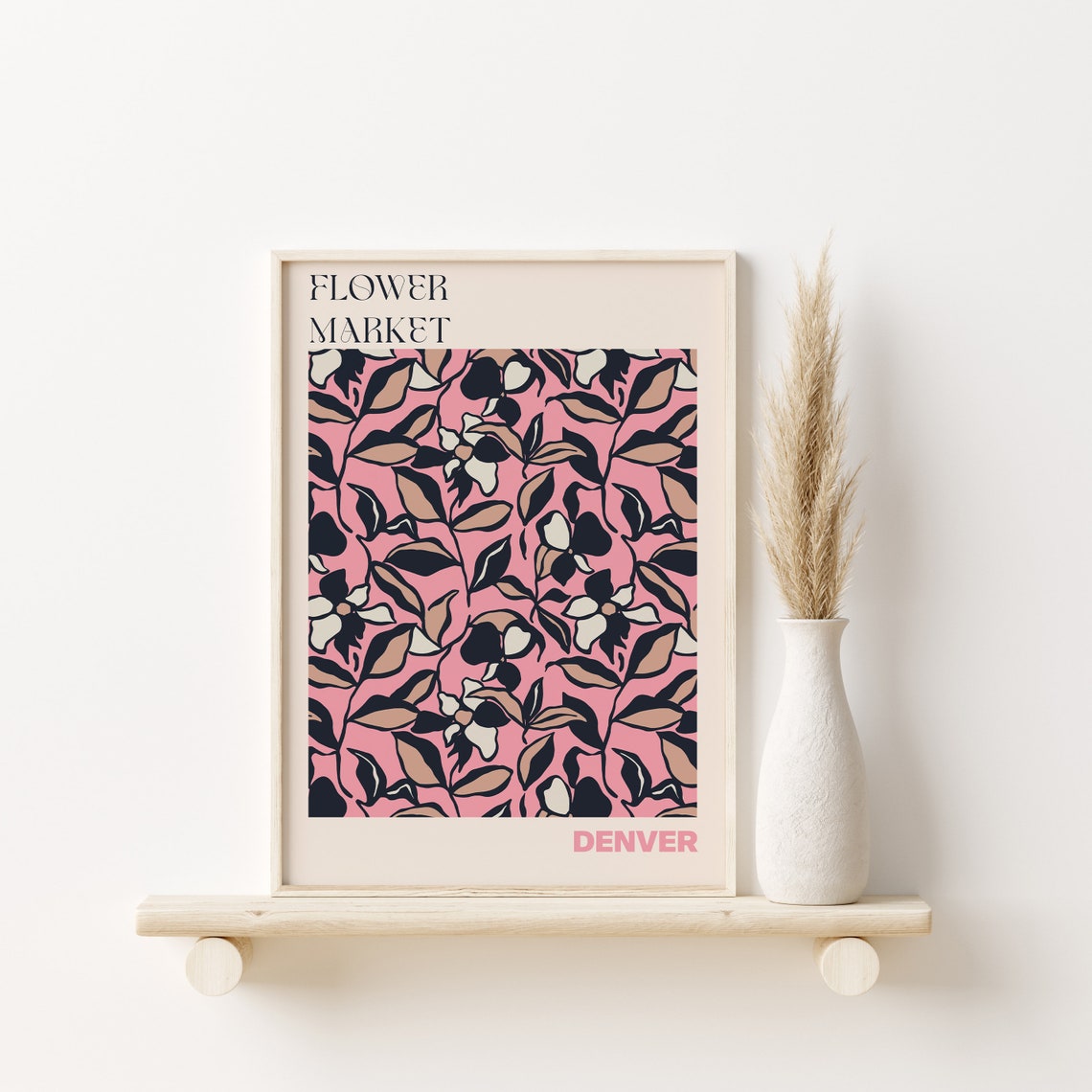 Denver Flower Market Pink Black Floral Pattern Design Poster - Image 3