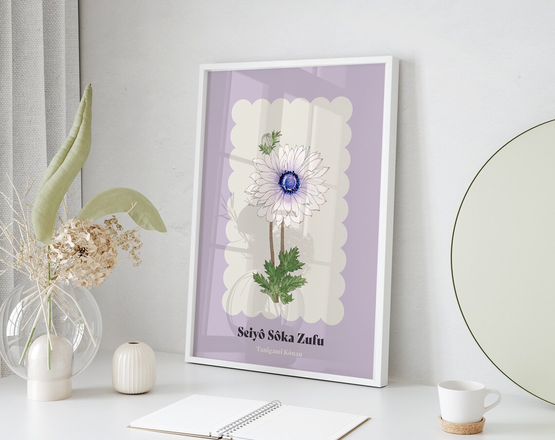 Tanigami Konan Seiyo Soka Zufu White Anemone Botanical Art Poster - Image 2