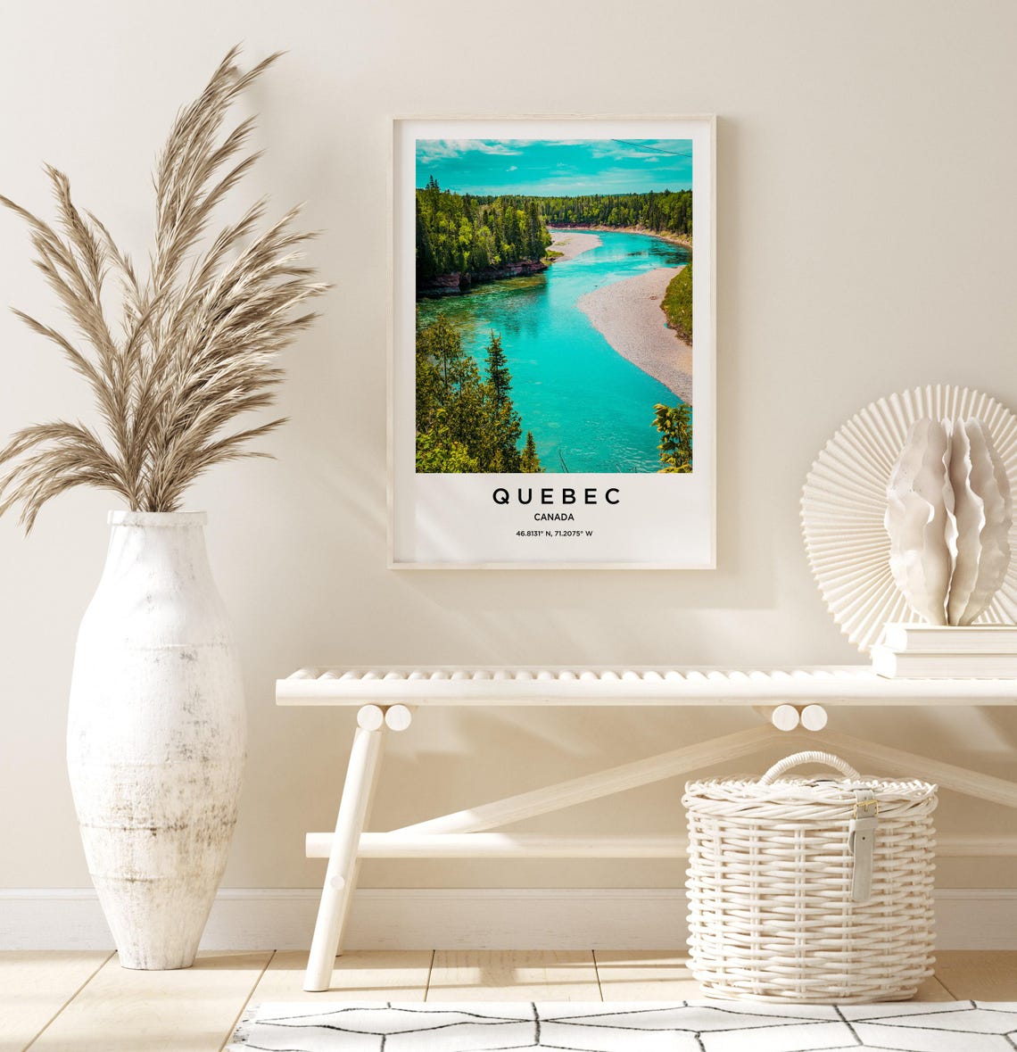 Quebec Canada Turquoise River Green Forest Aerial Travel Poster - Image 3