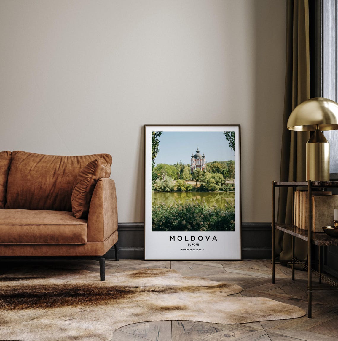 Moldova Orthodox Church Domes Reflected Lake Greenery Poster - Image 3