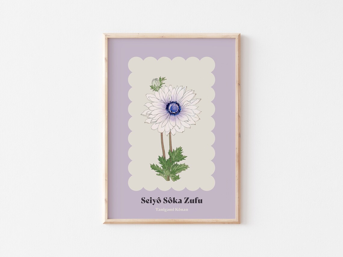 Tanigami Konan Seiyo Soka Zufu White Anemone Botanical Art Poster - Image 3