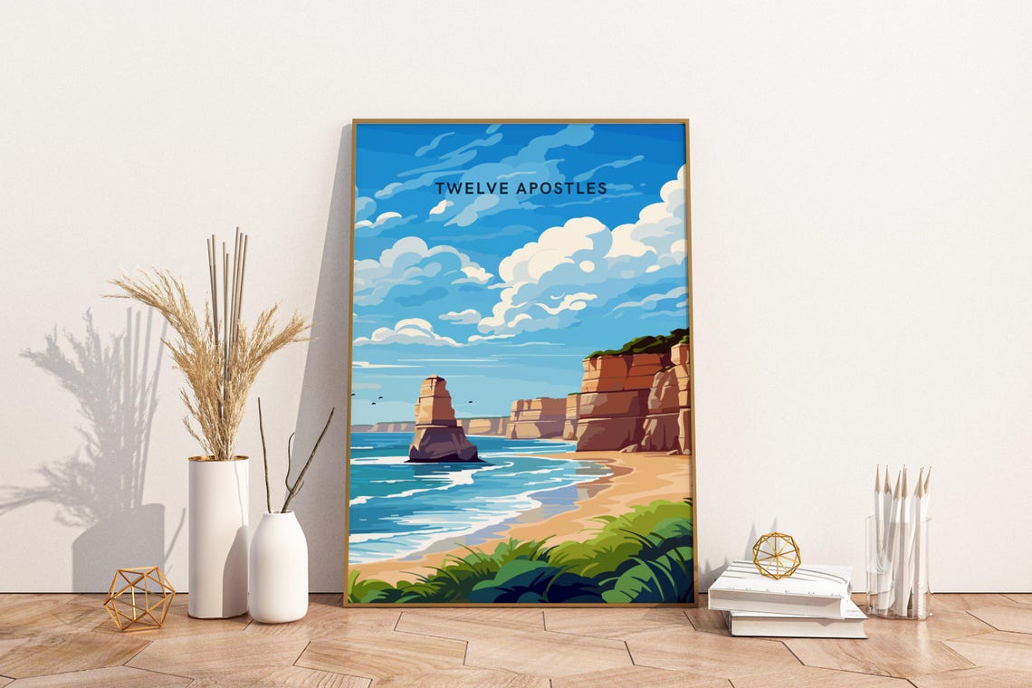 Twelve Apostles Australia Coastal Travel Poster With Limestone Stacks