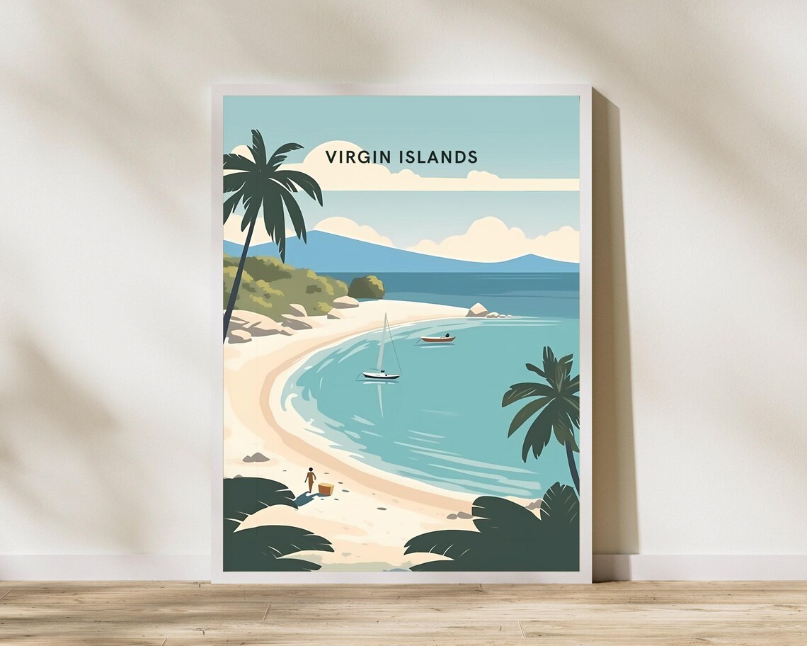Virgin Islands Caribbean Travel Print Poster Wall Art Vinta