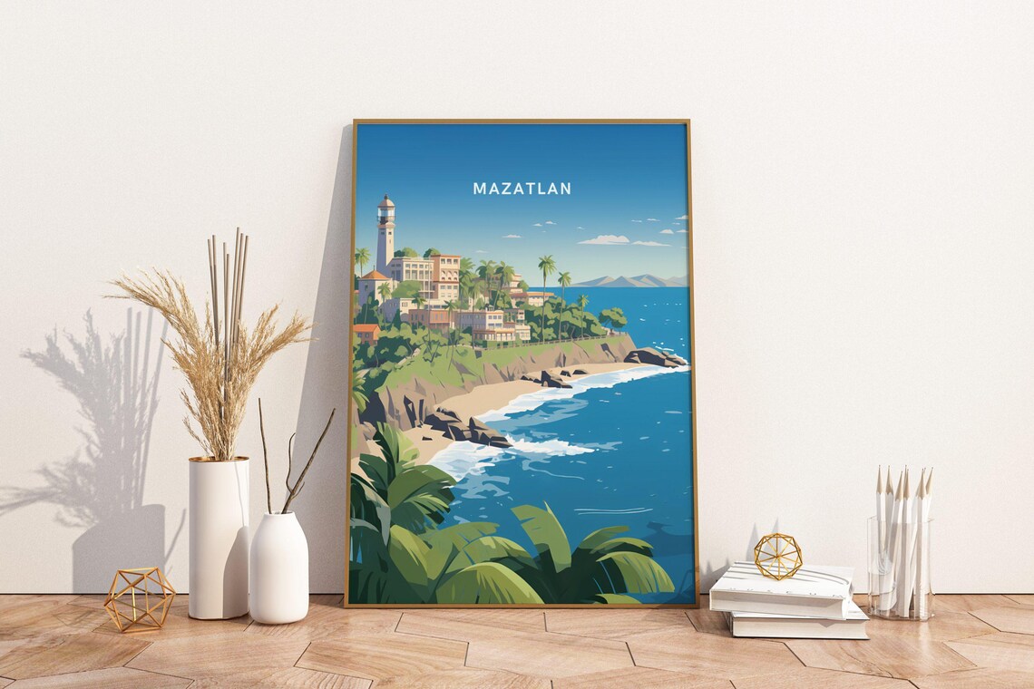 Mazatlan Mexico Travel Print Poster Wall Art Vintage Decor