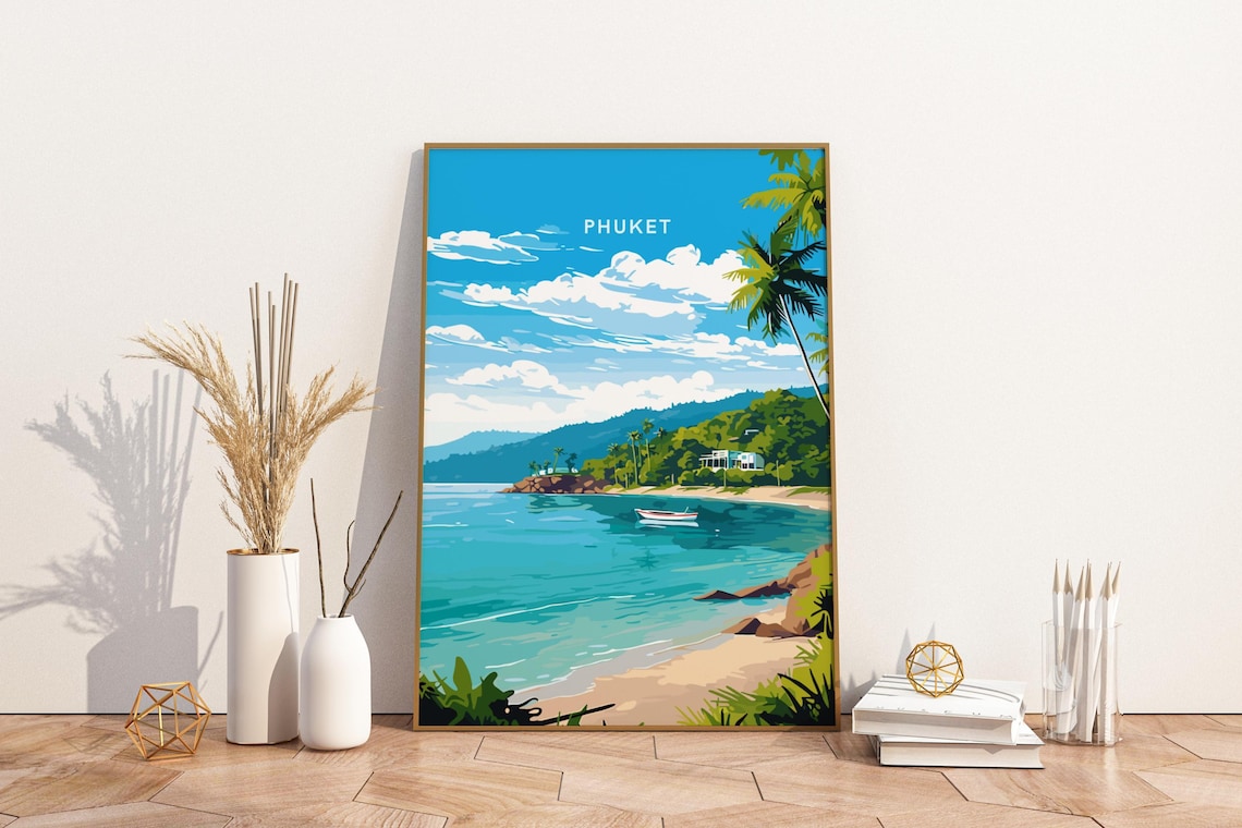 Phuket Thailand Tropical Beach Palm Trees Travel Wall Poster