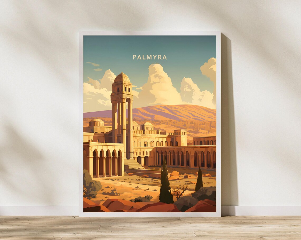 Palmyra Syria Ancient Temple Ruins Golden Desert Travel Poster