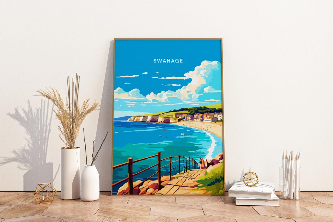 Swanage Dorset England Coastal Beach Seaside Travel Art Poster