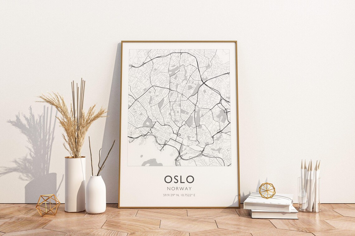 Oslo Norway Minimalist Black and White Street Map Line Art Poster