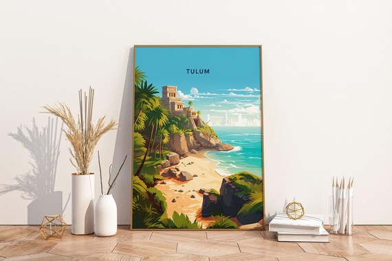 Tulum Mexico Travel Poster Print Wall Art Vintage Decor