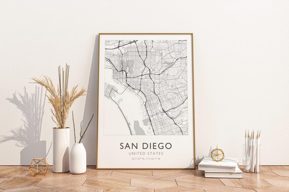 San Diego United States Street Map With GPS Coordinates Minimal Poster