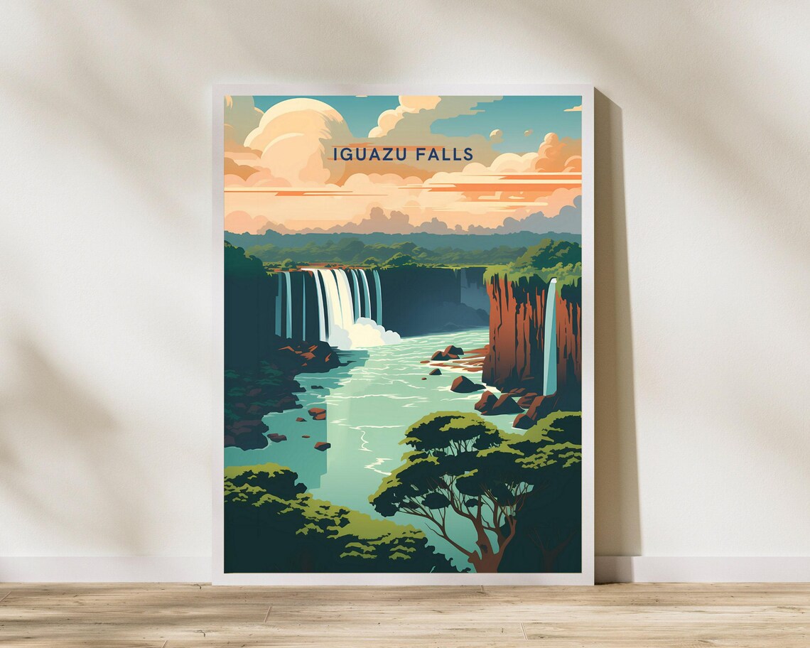 Iguazu Falls Argentina Border Sunset Waterfall Landscape Art Poster