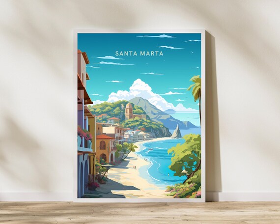Santa Marta Colombia Caribbean Coastal Town Beach Travel Poster