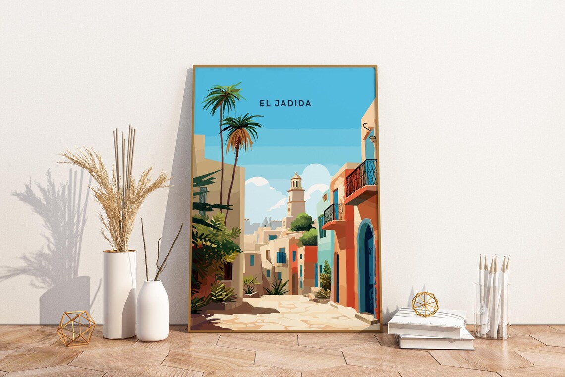 El Jadida Morocco Medina Old Town Street Palms Colorful Poster