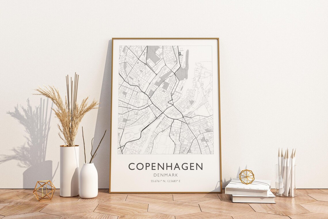 Copenhagen Denmark Minimalist City Street Map Line Art Poster