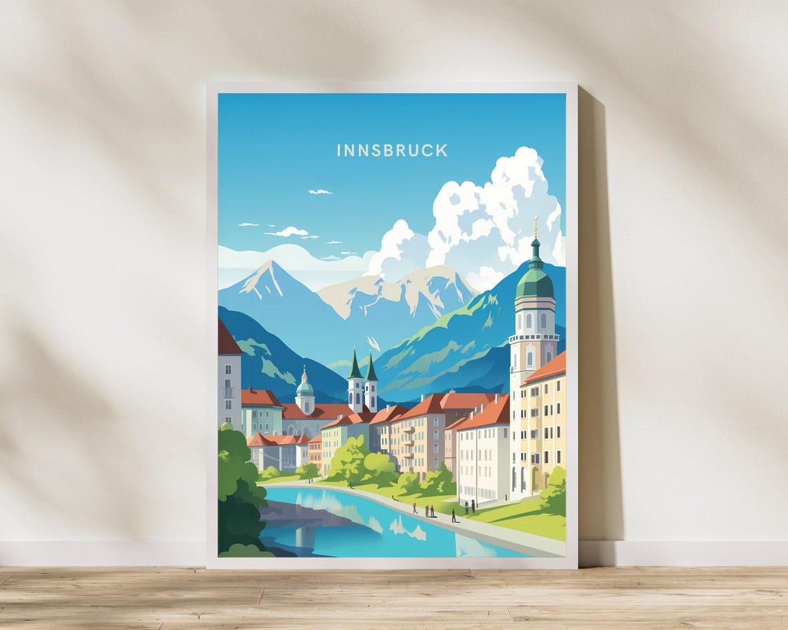 Innsbruck Austria Alpine Old Town Riverside Summer Travel Poster