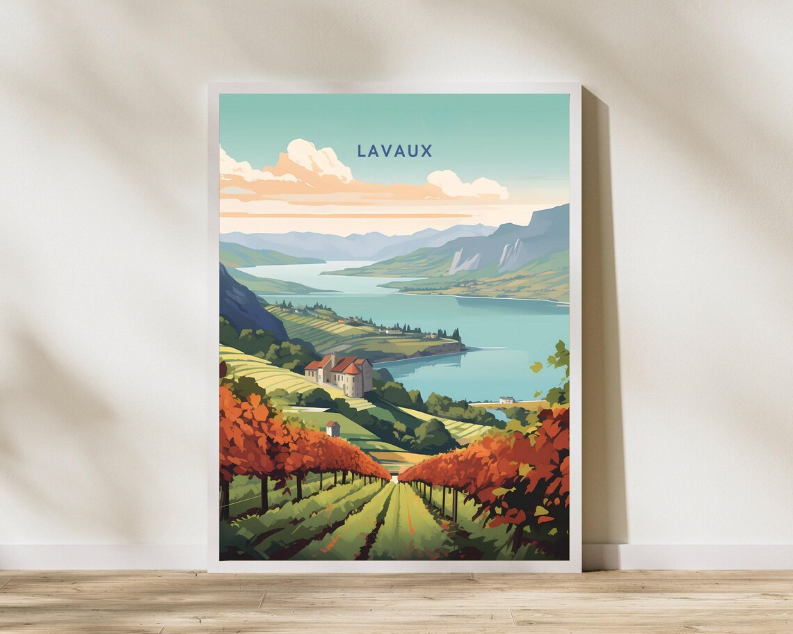 Lavaux Switzerland Vineyard Terraces Lakeside Travel Decor Poster