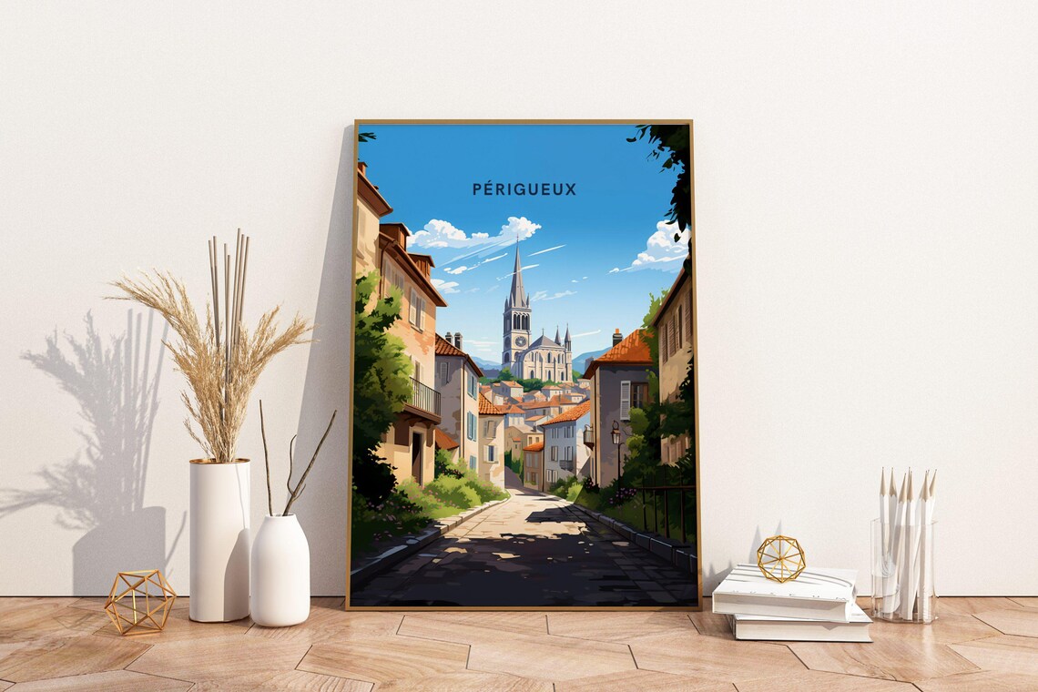 Perigueux France Cathedral Old Town Street Travel Art Poster